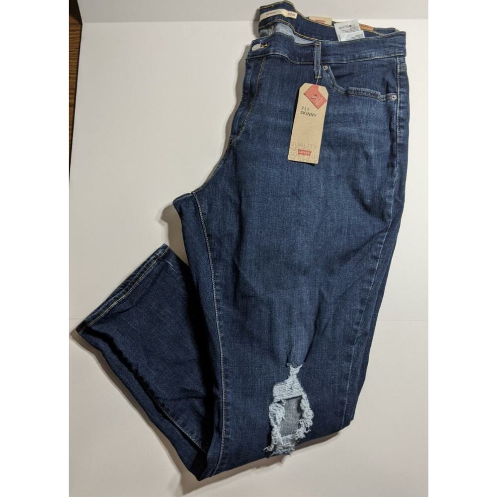 Levi's Jeans 711‎ Outta Time Distressed Maui Breeze 22W Skinny Denim Casual Rip
